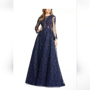 Mac Duggar Navy Lace Evening Gown